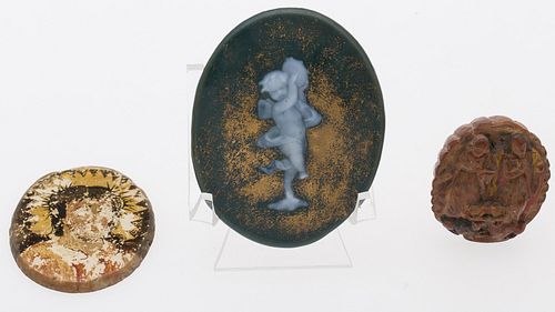 4269288: 2 European Oval Plaques and a Carved Religious
 Scene, 18th Century and Later E1REJ