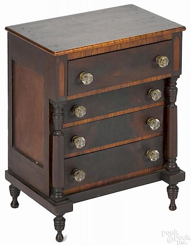 Miniature Pennsylvania Empire cherry and tiger maple chest of drawers, ca. 1835