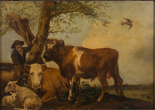 4269299: After Paulus Potter (Netherlands, 1625-1654), Young
 Bull, Oil on Panel, 19th Century E1REL