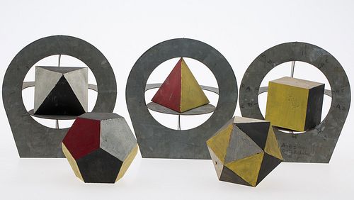 4269302: Group of 5 Geometric Metal and Painted Wood Models E1REJ