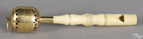 Chester County, Pennsylvania 14K yellow gold baby rattle/whistle