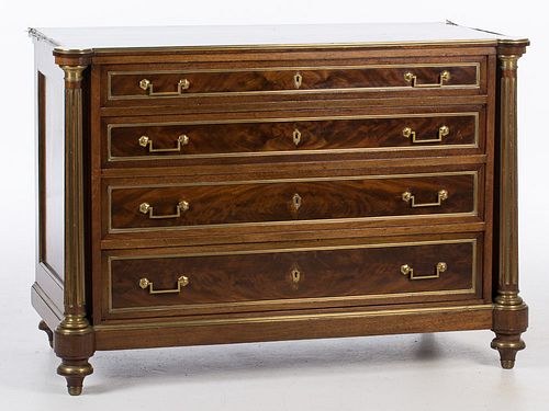 4269317: Louis XVI Style Mahogany Brass Mounted Chest of Drawers, 19th Century E1REJ