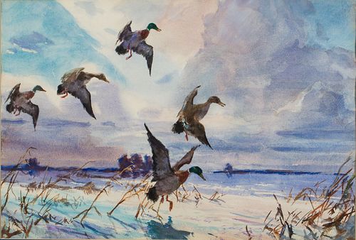 4269320: John Whorf (MA, 1903-1959), Ducks in Flight, Watercolor on Paper E1REL