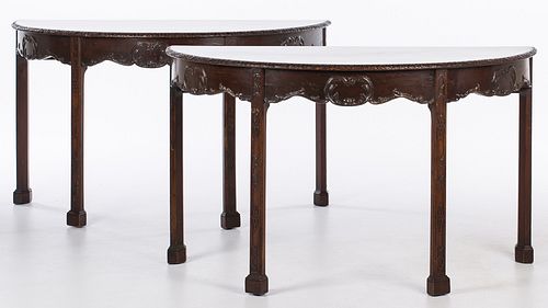4269347: Pair of George III Style Demilune Mahogany Tables, 19th Century E1REJ