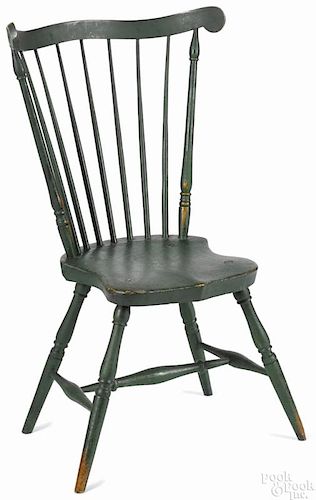 Pennsylvania fanback Windsor side chair, early 19th c., retaining an old green surface.