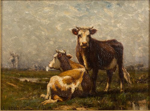4269358: Carleton Wiggins (New York/Connecticut, 1848-1932),
 Two Cows in a Pasture, Oil on Canvas E1REL