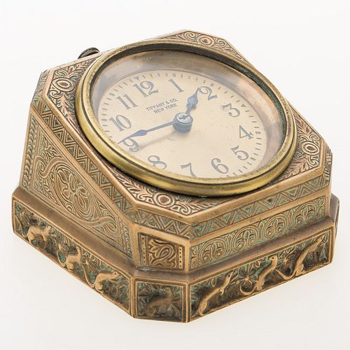 4269366: Tiffany Studios Gilt Bronze Venetian Pattern Desk Clock E1REG