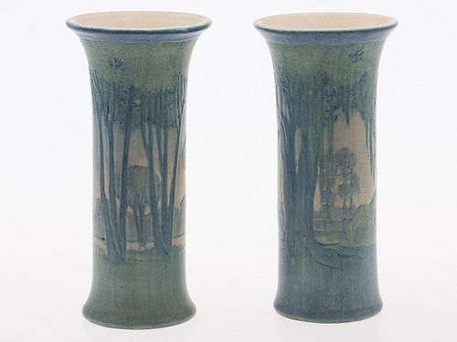 4269378: Two Similar Newcomb Pottery Vases Decorated by
 Sarah Agnes Irvine, 1918 E1REF