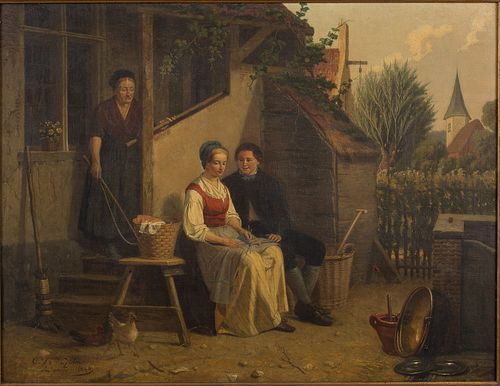 4269379: C. De Veylder, Courting Scene, Oil on Canvas, 1864 E1REL