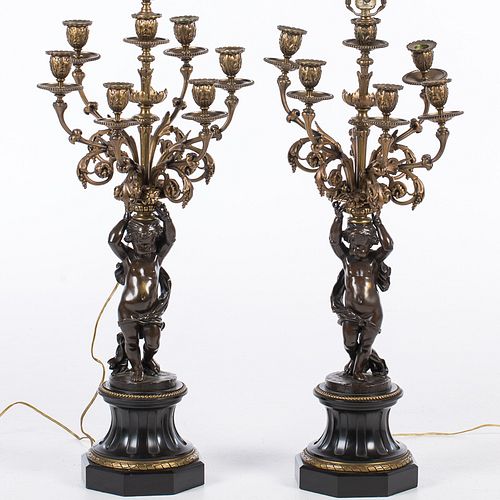 4269398: Pair of French Style 7-Light Candelabra, Now Mounted as Lamps, 20th C E1REJ