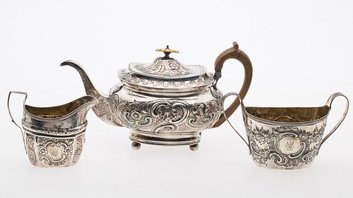 4269400: Sterling Silver Teapot, Andrew Fogelberg, London,
 1789 and Associated Cream and Sugar E1REQ