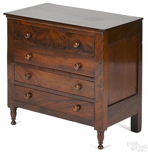 Miniature Pennsylvania Sheraton mahogany chest of drawers, ca. 1820, 21 1/2'' h., 21 1/2'' w.