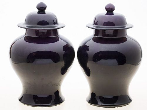 4269417: Two Similar Chinese Aubergine Temple Jars E1REC