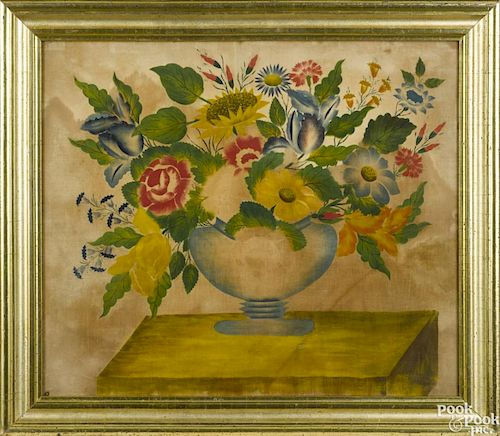 American oil on velvet theorem, 19th c., of a bouquet, 17 3/4'' x 20 1/2''