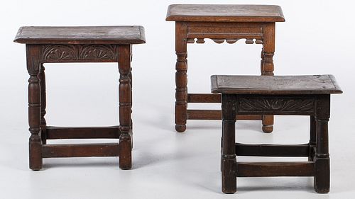 4269432: 3 English Oak Joint Stools, 18th Century and Later E1REJ