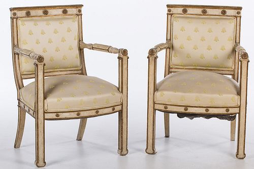 4269459: Pair of Directoire Style Painted Open Armchairs, 20th Century E1REJ