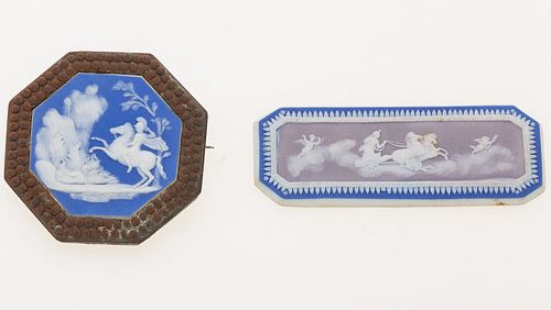 4269476: Wedgwood Octagonal Jasperware Brooch and a Small
 Plaque, Probably 18th Century E1REF