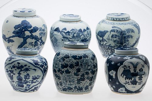 4269503: 6 Chinese Underglaze Blue Porcelain Ovoid Jars, Modern E1REC