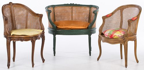 4269507: 2 Louis XV Style Caned Tub Chairs and a Caned Settee E1REJ