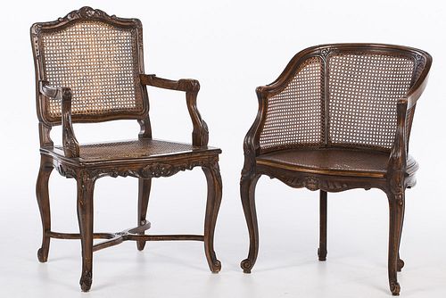 4269517: Two Louis XV Style Stained Beechwood Caned Armchairs, 20th Century E1REJ