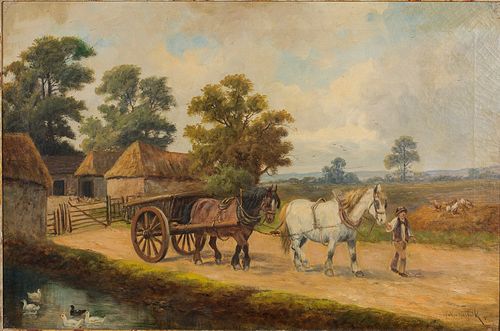 4269534: Walter Norfolk (American, 20th Century), Horses
 Along Country Lane, Oil on Canvas E1REL