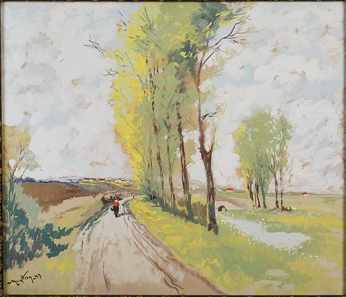 4269540: Joseph Pierre Nuyttens (Belgium/Illinois, 1885-1960),
 Country Road, Gouache on Paper E1REL