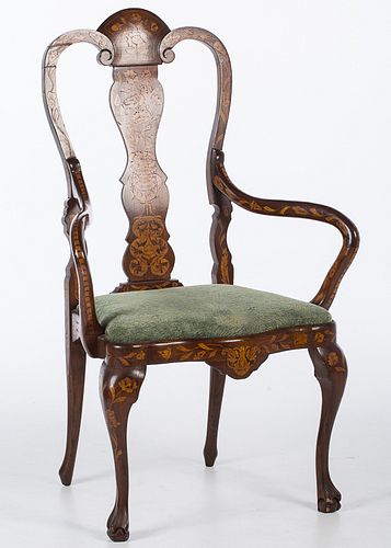 4269544: Dutch Mahogany and Marquetry Open Armchair, Late 19th Century E1REJ