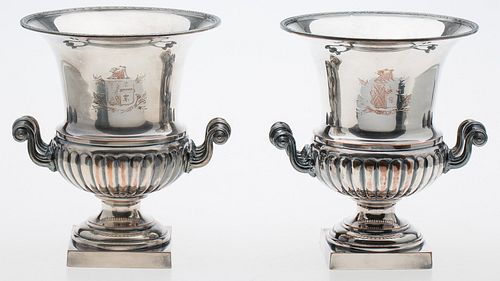 4269547: Pair of English Silverplate Wine Coolers E1REQ