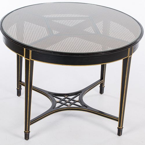 4269549: Black Painted and Caned Circular Center Table, 20th Century E1REJ