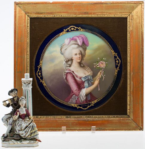 4269587: Royal Vienna Framed Porcelain Plaque and Meissen-Style Figurine E1REF