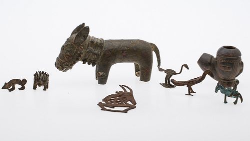 4269642: Group of 8 African Animal-Form Metal and Ceramic Articles E1REA