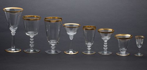 4285869: Group of Similar Gold Rimmed Glassware, 49 Pieces E1REF