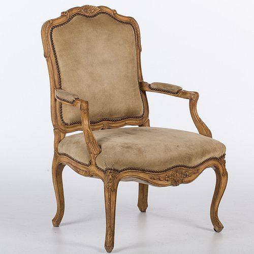 4285894: Louis XV Style Suede Upholstered Open Armchair E1REJ