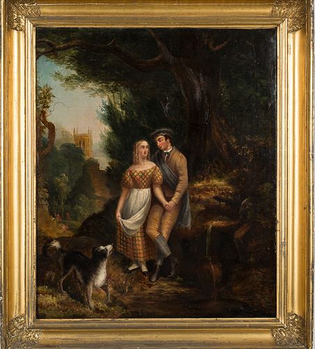 4285907: English School, Courting Couple in a Landscape
 with Dog, Oil on Canvas, 19th Century E1REL