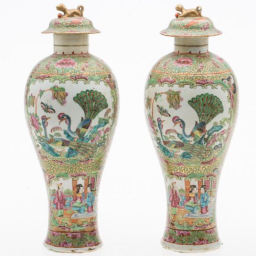 4285912: Pair of Famille Rose Lidded Vases E1REC