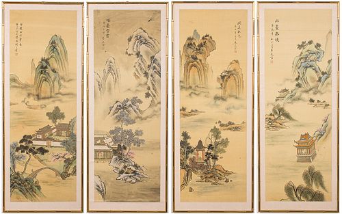 4285922: Set of 4 Chinese Painted Silk Panels, Framed E1REC