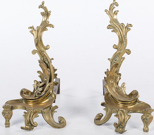 4285983: Pair of Louis XV Style Brass Andirons, 19th Century E1REJ