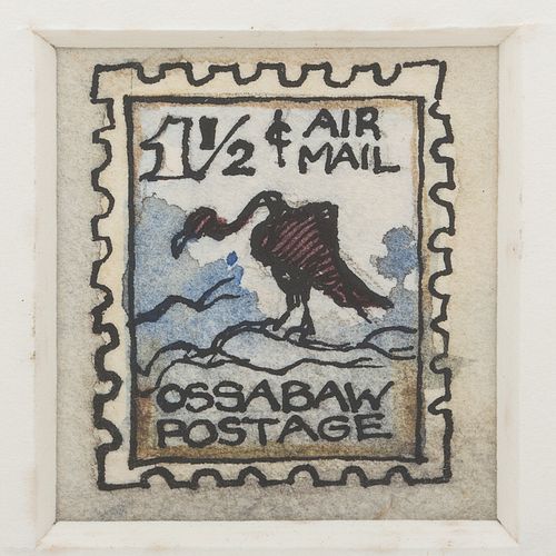 4058195: Alan Campbell (Georgia, b. 1950), Air Mail Ossabaw
 Postage, Watercolor/Ink on Paper E8RDL