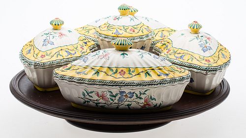 4058191: 5 Lidded Italian Pottery Dishes on Lazy Susan E8RDF