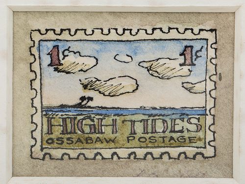 4058189: Alan Campbell (Georgia, b. 1950), High Tides Ossabaw
 Postage, Watercolor/Ink on Paper E8RDL