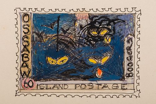 4058204: Craig Rubadoux (Florida/Nova Scotia, b. 1937),
 Ossabaw Island Postage Card, W/C and Ink E8RDL