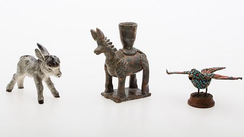 4058220: 2 Ceramic Donkeys and a Bird Sculpture E8RDJ