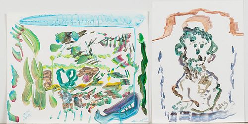4058219: Eleanor Torrey West (Georgia/Michigan, b. 1913),
 Two Abstract Paintings, Acrylic on Paper E8RDL