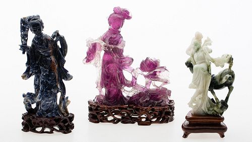 4058253: 3 Chinese Amethyst and Hardstone Guanyin E7RDC