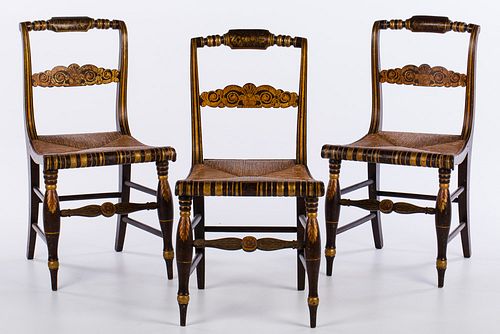 4058334: 3 American Painted Rush Seat Side Chairs, 19th Century E7RDJ