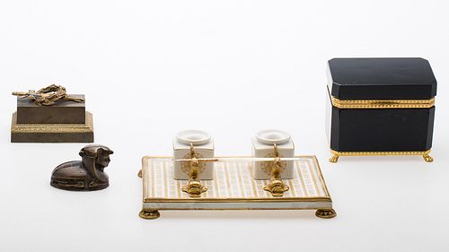 4058358: Group of 4 Metal, Glass and Porcelain Neoclassical
 Style Inkwells, 19th Century and Later E7RDJ