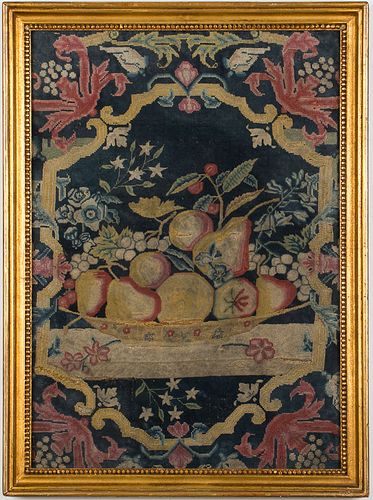 4058377: Framed English Needlework of Fruit and Flowers, 18th Century E7RDJ