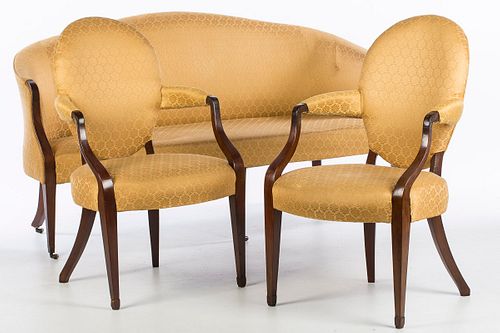4058414: George III Mahogany Settee and Pair of Similar
 Open Armchairs, 18th/19th Century E6RDJ E7RDJ