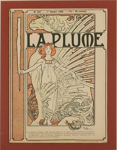 4058421: Alphonse Mucha (New York/Czech Republic/France,
 1860-1939), La Plume Cover, Lithograph, 1898 E7RDO