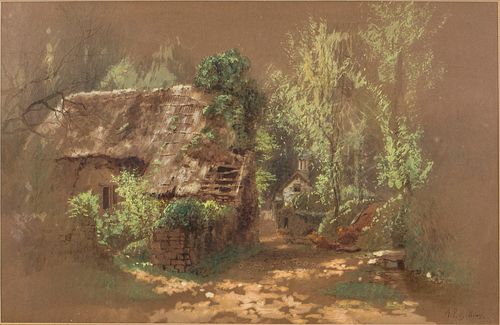 4071090: Albert Fitch Bellows (American, 1829-1883), Cottage
 Landscape, Watercolor on Paper E7RDL